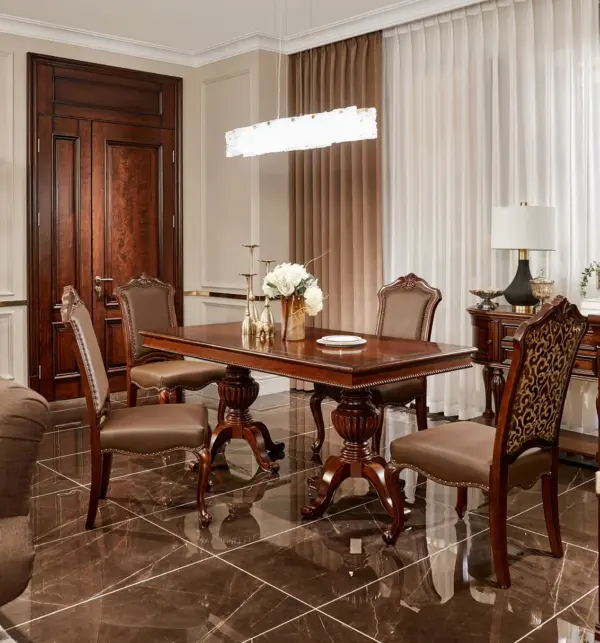Dark-tone Rectangular Turned-leg Dining Table