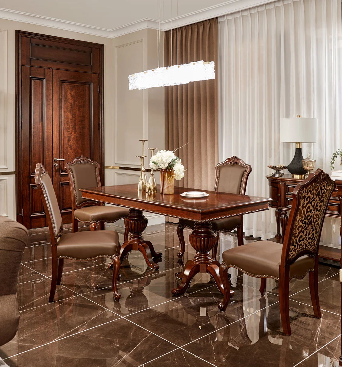 Dark-tone Rectangular Turned-leg Dining Table