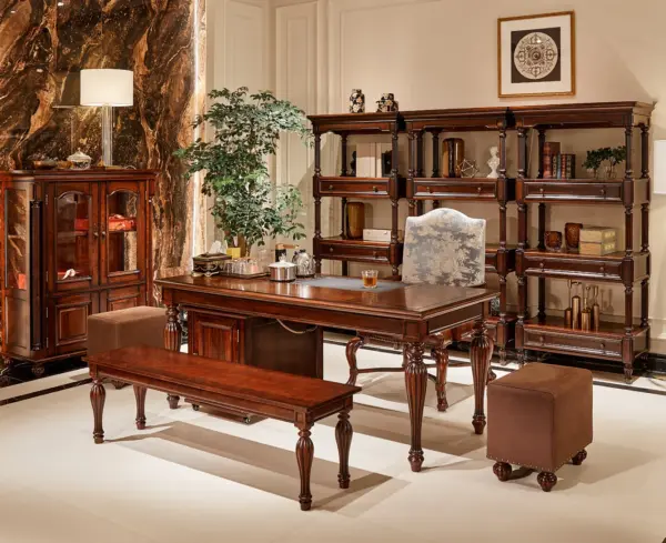 Dark-tone Drawer Panelled Desk & Tea Table