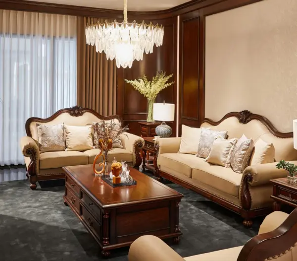 Ivory Scalloped Dark-tone Sofa